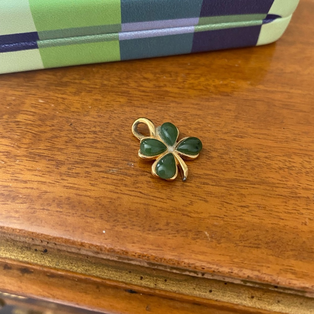 Gold-Tone Four-Leaf Clover Pendant with Green Enamel Accents